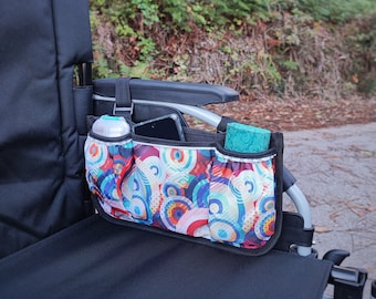 Wheelchair Organizer with Cup Holder, Wheelchair arm rest bag, Wheelchair accessory bag with zip, Rollator bag for seniors, with Cup Holder