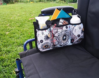 Wheelchair Bag Organizer, Senior Support, Wheel chair arm rest bag, Rollstuhltasche, Wheelchair accessory bag with zip