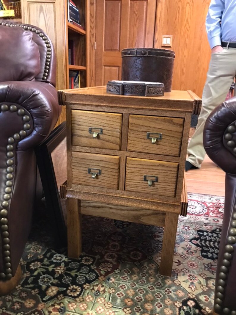 Card Catalog Side Table Same From The Front As Back And Each Has 8 Dovetail Drawers Heavy Built