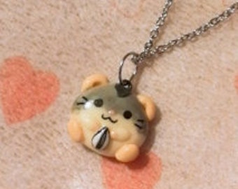 small porcelain hamster animal jewelry with 22k gold detail tiny dwarf hamster one of kind gift for pet owner Ceramic hamster necklace