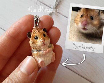 small porcelain hamster animal jewelry with 22k gold detail tiny dwarf hamster one of kind gift for pet owner Ceramic hamster necklace