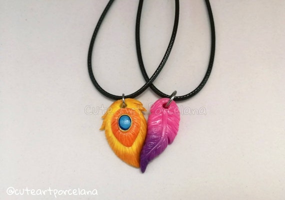 Collar Xayah y rakan, collar de liga de leyendas, colgantes de xayah y rakan, joyería liga de leyendas, plumas de xayah y rakan