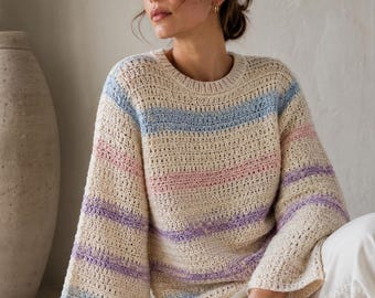Modern Pastel Stripe Crochet Sweater Pattern PDF, Oat Cream Boxy Pullover Guide, Minimalist Pastel Crochet Jumper | Digital download