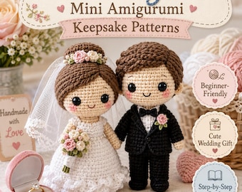 Bride & Groom Mini Amigurumi Crochet Pattern PDF, Wedding Keepsake Dolls, Beginner Crochet Tutorial | Digital Download