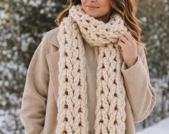 Beginner Finger Crochet Chunky Scarf Pattern PDF, No Hook Thick Yarn Winter Scarf Guide, Easy Handmade Crochet Scarf Tutorial | Digital