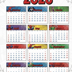 2026 Superhelden Thema Kalender zum Ausdrucken | Planer im Comic-Stil | Digitaler Download