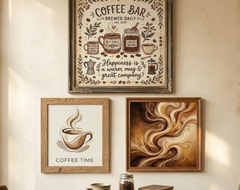 Plakat ścienny z motywem kawy, wydruk w stylu vintage, natychmiastowy plakat do kuchni do pobrania, szyld kawiarni Barista, ręcznie rysowany cytat, botaniczny wystrój domu