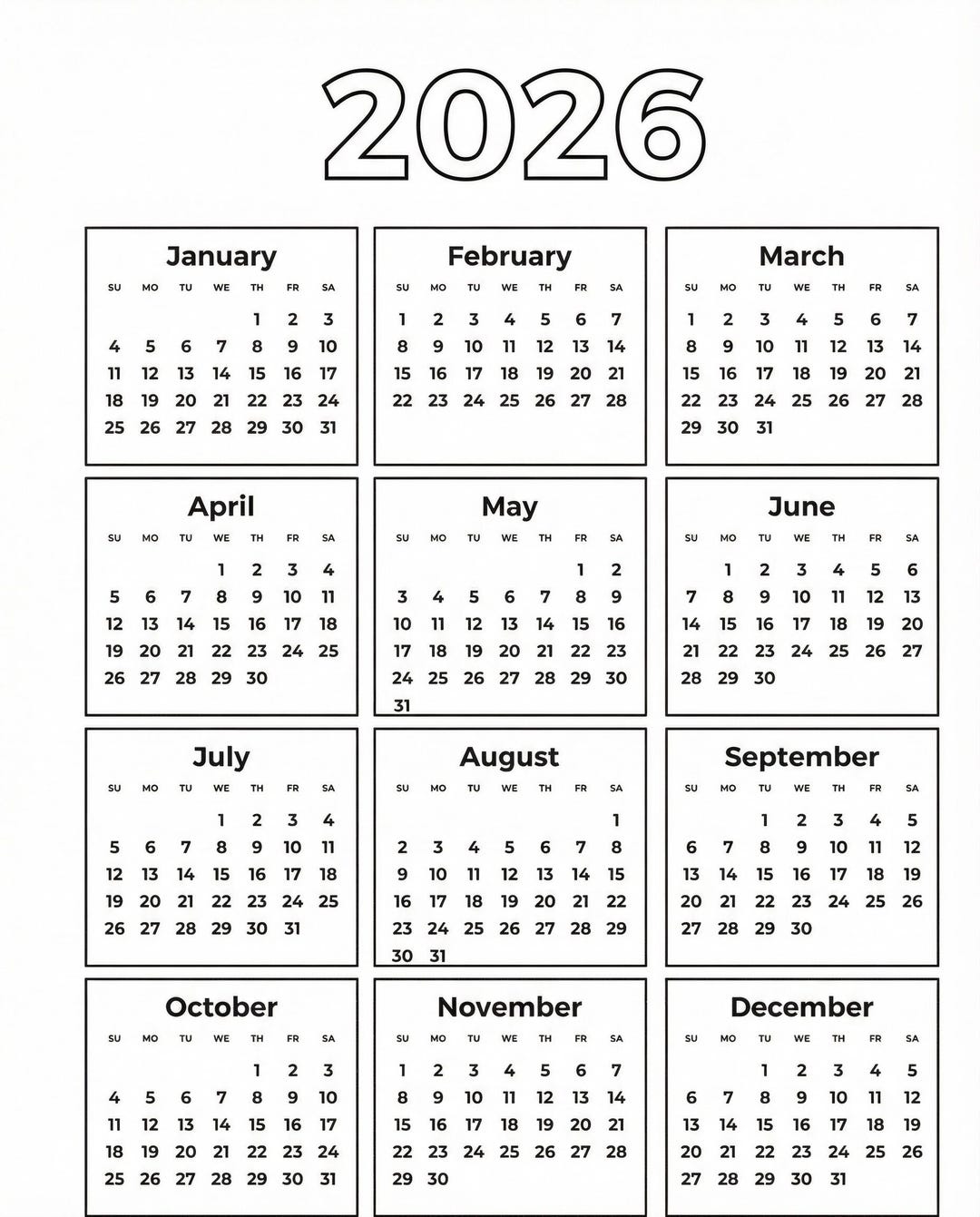 2026 Calendar Printable | Digital Download - Etsy New Zealand
