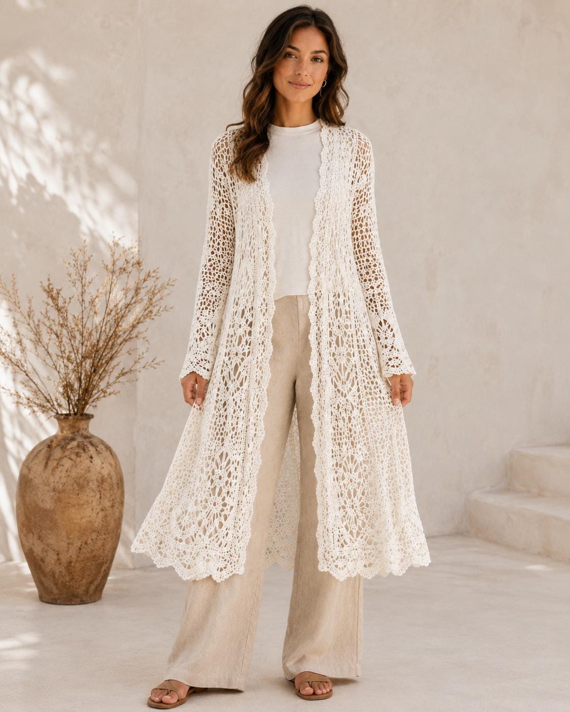 40 Lace Cardigan Crochet Patterns to Refresh Your Handmade Wardrobe 23 Elegant Ivory Lace Crochet Cardigan Made-to-Measure Long