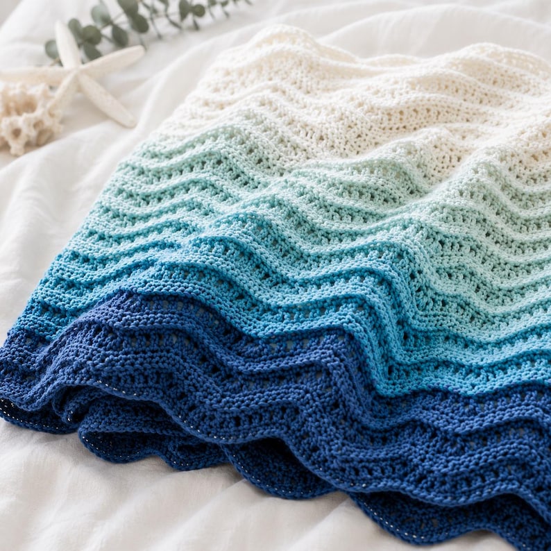 Ocean Waves Ripple Crochet Blanket Pattern Pdf,coastal Ombré Crochet ...