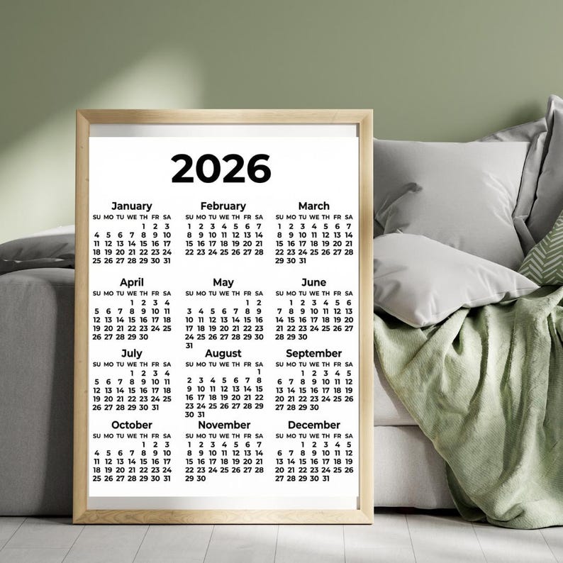 Kalender 2026 zum Ausdrucken | Digitaler Download | 2026 Jahr-auf-Einen