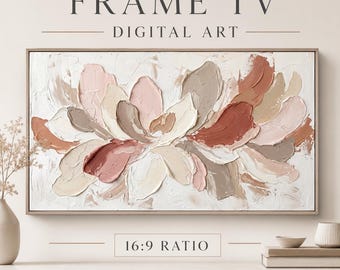 Abstrakcyjna kwiatowa tekstura ramki na telewizor, neutralny kwiat impasto do pobrania w wersji cyfrowej, różowo-beżowa ramka na telewizor Samsung, grafika ścienna 16:9