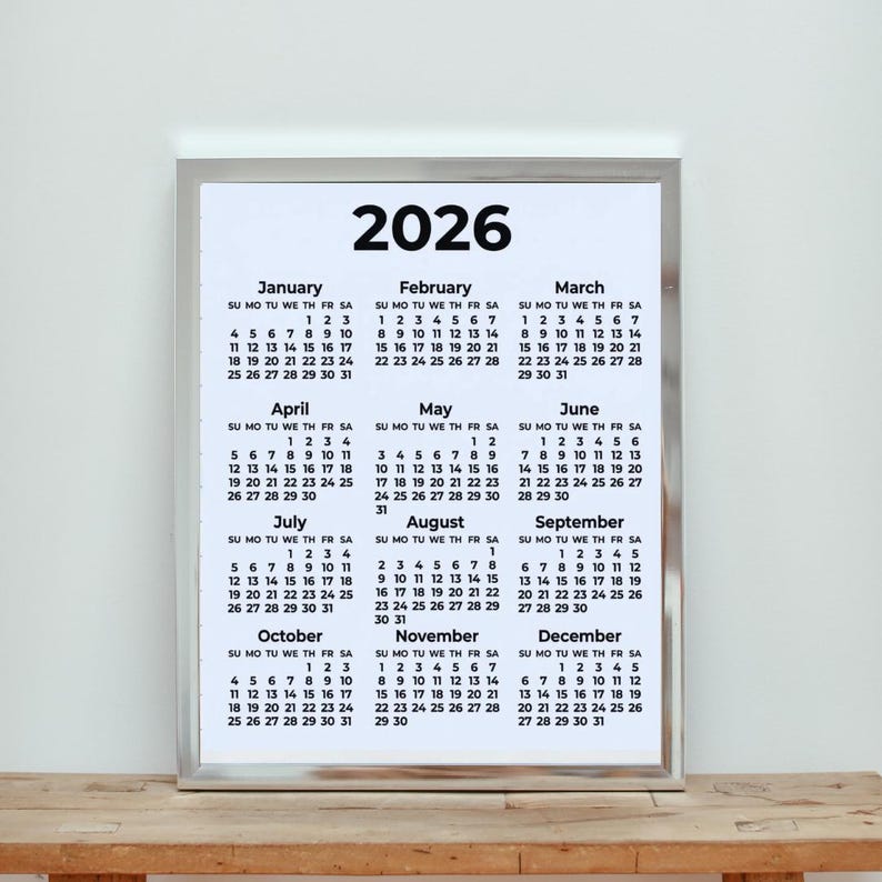 Kalender 2026 zum Ausdrucken | Digitaler Download | 2026 Jahr-auf-Einen