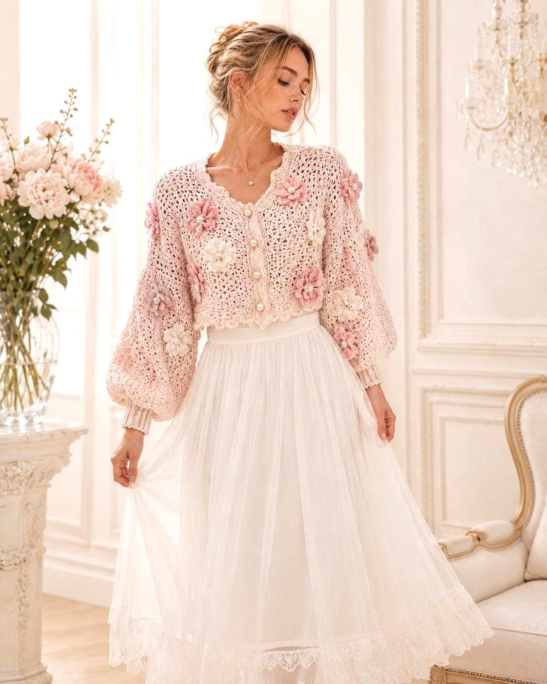 3D Flower Crochet Cardigan