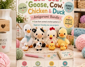 Low Sew Farm Animal Crochet Pattern Bundle PDF, Goose Cow Chicken Duck Amigurumi Patterns, Beginner Friendly Crochet Animal Digital Download
