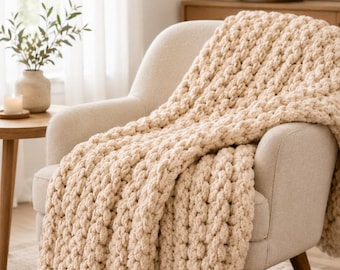 Beginner Finger Crochet Chunky Blanket Pattern PDF, No Hook Jumbo Yarn Blanket Tutorial, Easy Cozy Hand Crochet Blanket Guide