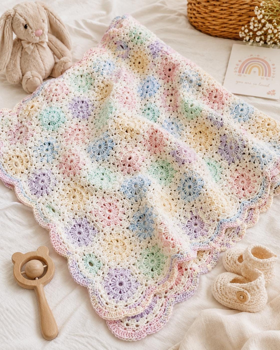 39 Crochet Borders with Lace, Scallops, Frames, and Table Runners 1 Soft Pastel Crochet Baby Blanket