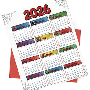 2026 Superhelden Thema Kalender zum Ausdrucken | Planer im Comic-Stil | Digitaler Download