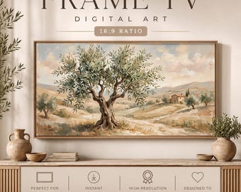 Olive Tree Landscape Frame TV Art, Mediterranean Countryside Digital Download, Neutral Tuscan Samsung Frame TV Wall Art
