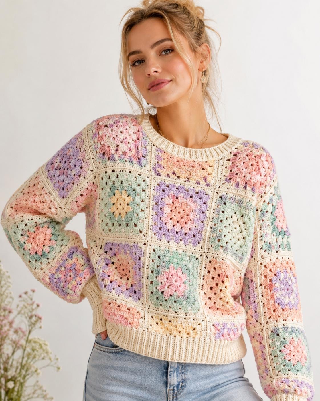 Pastel Cottagecore Granny Square Sweater Pattern