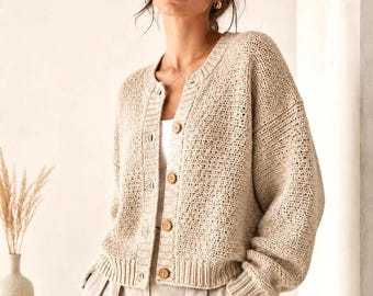 Minimalist Oatmeal Cardigan Crochet Guide PDF | Made to Measure Crochet Cardigan Pattern | Beginner Sweater Digital Download