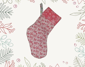 Cheery 'Ho Ho Ho' Stocking: Fabric Christmas Decorations in Red and White. Festive Ornaments for a Jolly Family Christmas Celebration