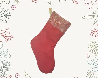 Candy Cane Charm: Red Fabric Stocking with Eco-Friendly Appeal. Handsewn and Handmade for a Festive and Thoughtful Christmas Decor.