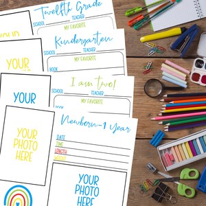School Memory Box Printable NB - 12th Grade | Primary Colors Script Style | Baby Memory Box |  Kids Milestone Box | Instant Download PDF