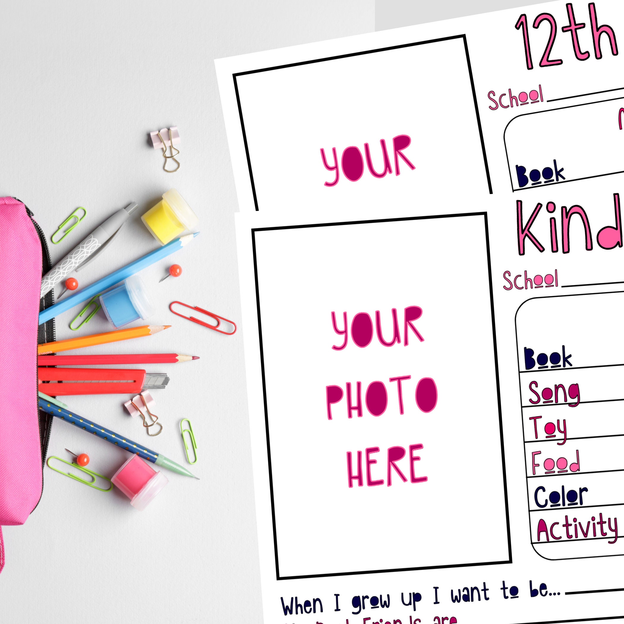 School Memory Box Printable NB - 12th Grade | Berry Pinks | Baby Memory ...