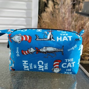 Cute Dr Seuss Cat In Hat Box Pouch, Crafts Supplies Box Pouch, Makeup Bag, Toy Box Pouch, Handmade Box pouch, Travel bag,Zipper Box Pouch,