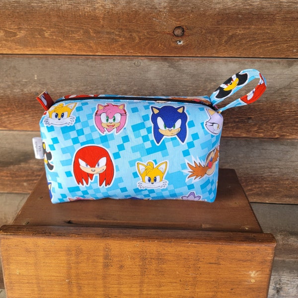 Cute Sonic The Hedgehog Zipper Box Pouch, Handmade Box Bag, Makeup Bag, Cosmetic Bag, Travel Bag, Crafts Supplies Boxy Pouch,