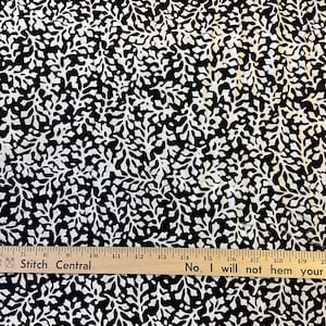 Batiks Achromatic Dance Licorice Candy, Black and white leaves- Modern Batik Quilting Cotton