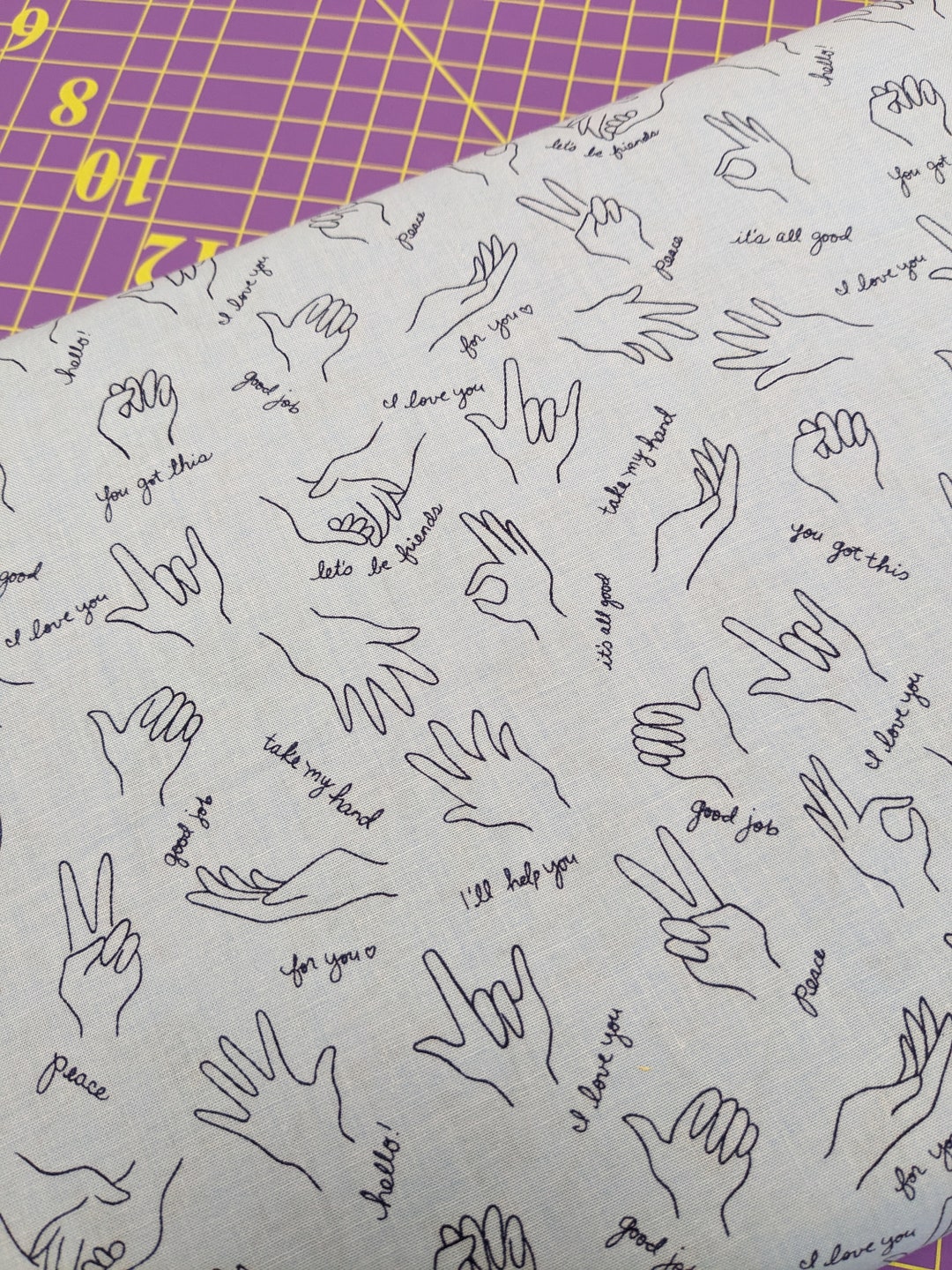 Helping Hands Sign Language on Blue by Michael Miller Etsy