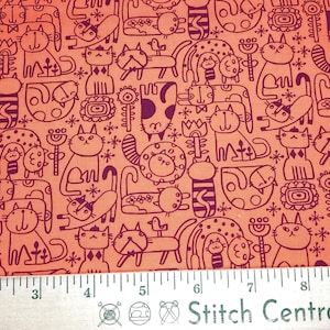 Cotton + Steel - Neko No Yume Nakama - Coral Fabric