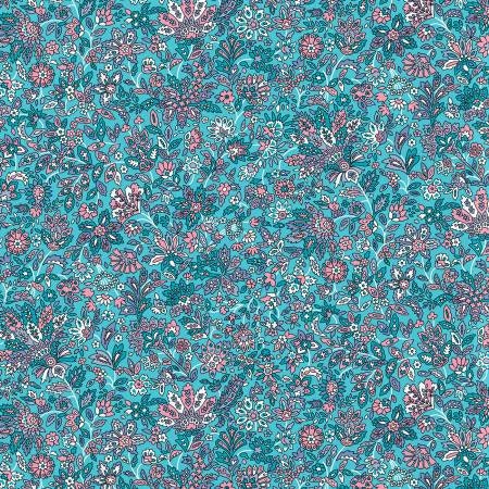 Cali Fabrics Turquoise, White, and Orange Vintage Floral on Green London  Calling Cotton Lawn from Robert Kaufman Fabric by the Yard