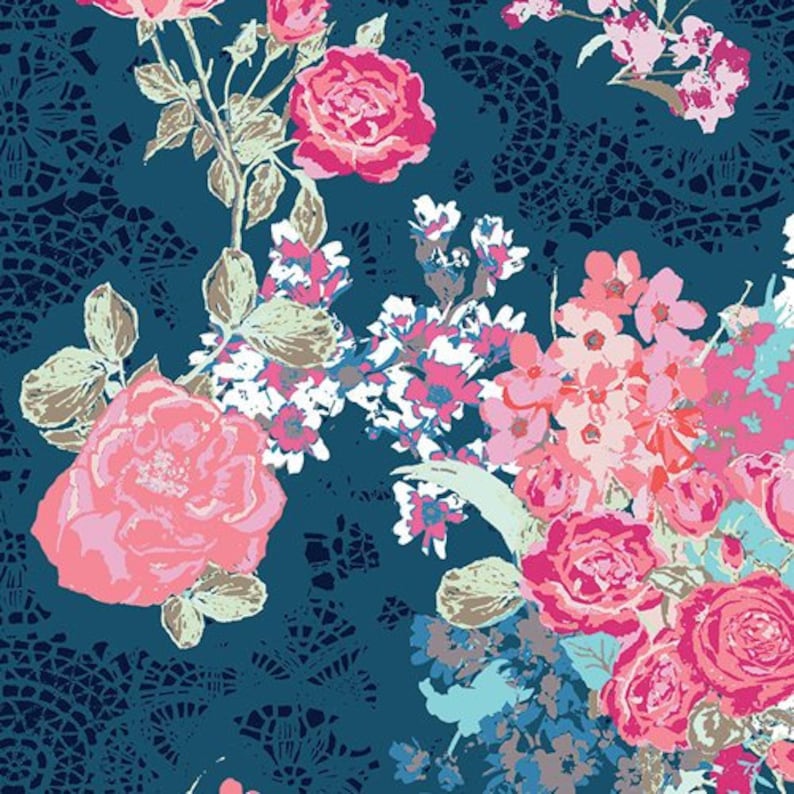 Nisi Flora Oceanon Art Gallery modern rose on navy