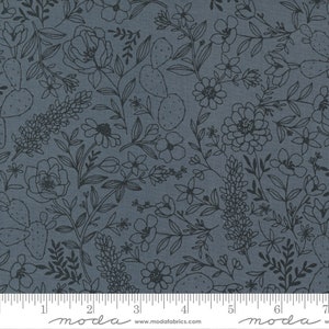 Hey Y&#39;all Black on Graphite with Cacti - for Moda  Modern Floral - Black and white floral - monochromatic floral