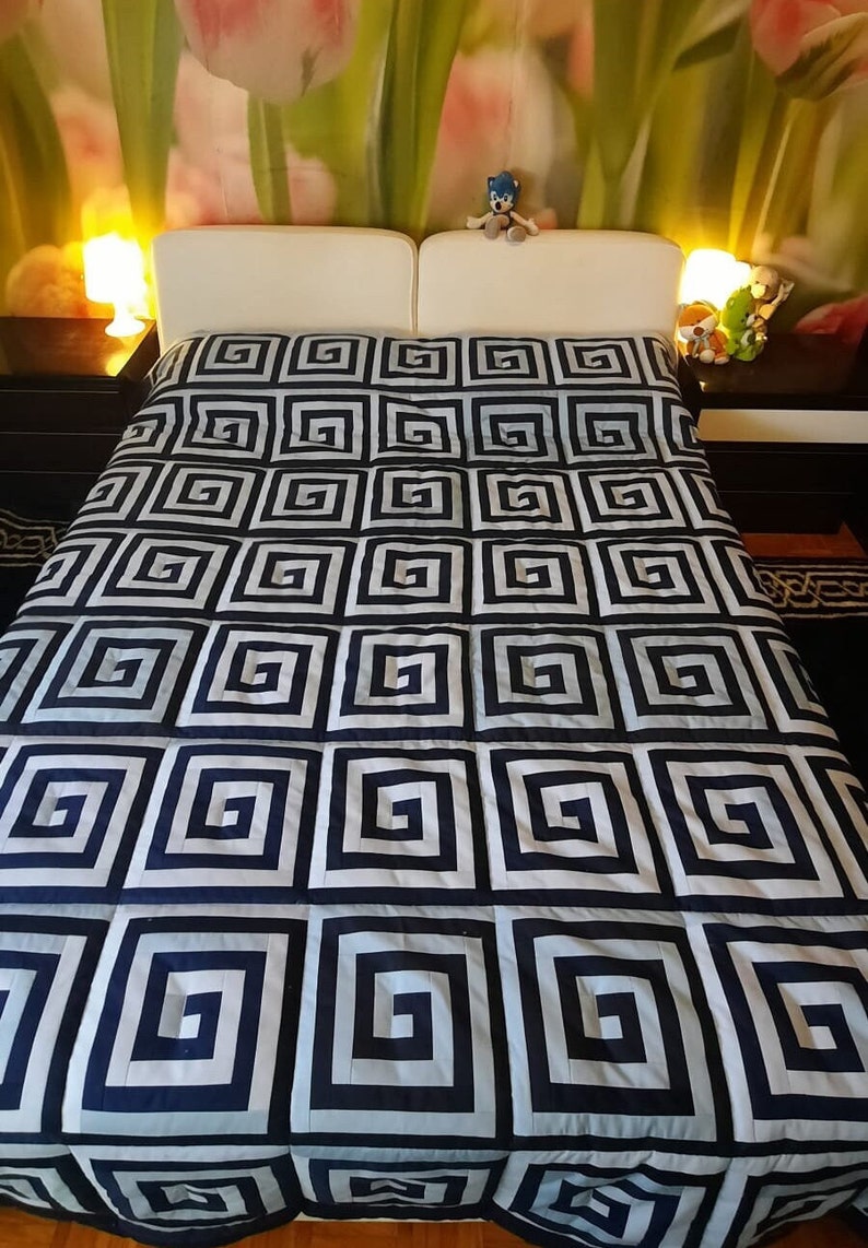 Handmade patchwork cotton, patchwork quilt, boho bohemian vintage, Nordic Reversible throw blanket bedspread, Woven Scandi,knitted bedspread