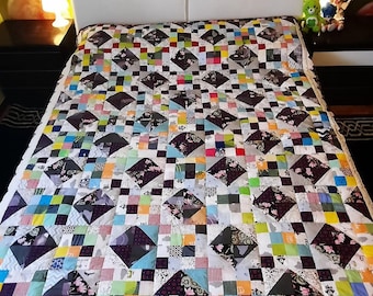 Sprei, gewatteerd patroon, deken, handgemaakt patchwork katoen, patchwork quilt, hippie beddengoed sprei, vintage patchwork handgemaakte quilt