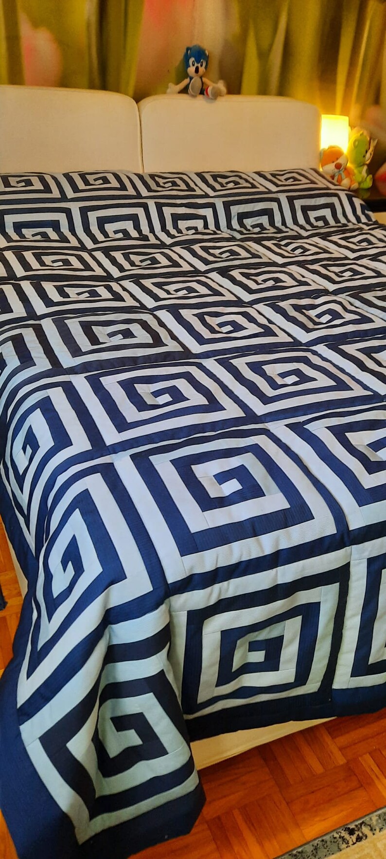 Handmade patchwork cotton, patchwork quilt, boho bohemian vintage, Nordic Reversible throw blanket bedspread, Woven Scandi,knitted bedspread