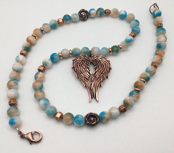 Angel Wing Necklace Sterling Silver with Czech Glass Bead Angel Wing Necklace Sterling Silver with Czech Glass Bead