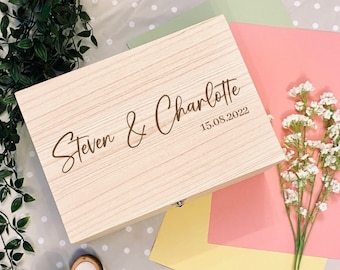 Personalised Wooden Name & Date Memory Box - Valentines / Wedding / Anniversary