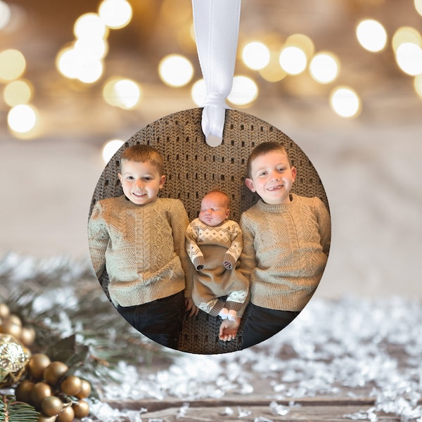 Personalised Ceramic Photo & Message Circle Hanging Decoration / Bauble