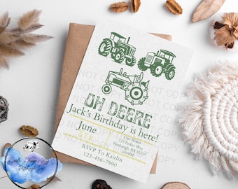 Oh Deere Traktor Digitale Geburtstagseinladungskarte | Einladen | Digitaler Download | Digitale Karten | John Deere Geburtstagsfeier | Traktor