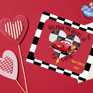Cartão do dia dos namorados de Digitas da comida de Ka do filme dos carros de Relâmpago McQueen | cartão dos namorados do miúdo | Download Digital | Cartões Digitais |