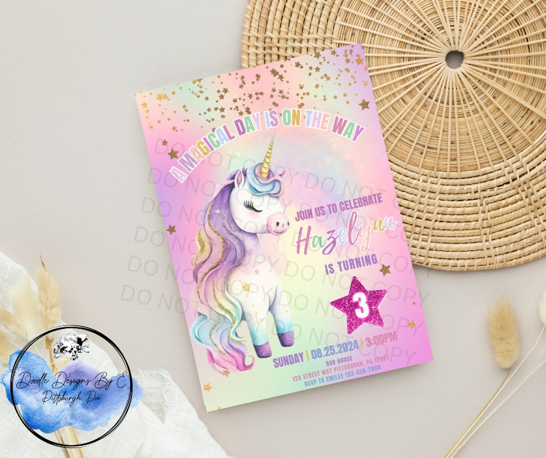 A Magical Day is on the Way Unicorn Digital Birthday Invitation Card ...