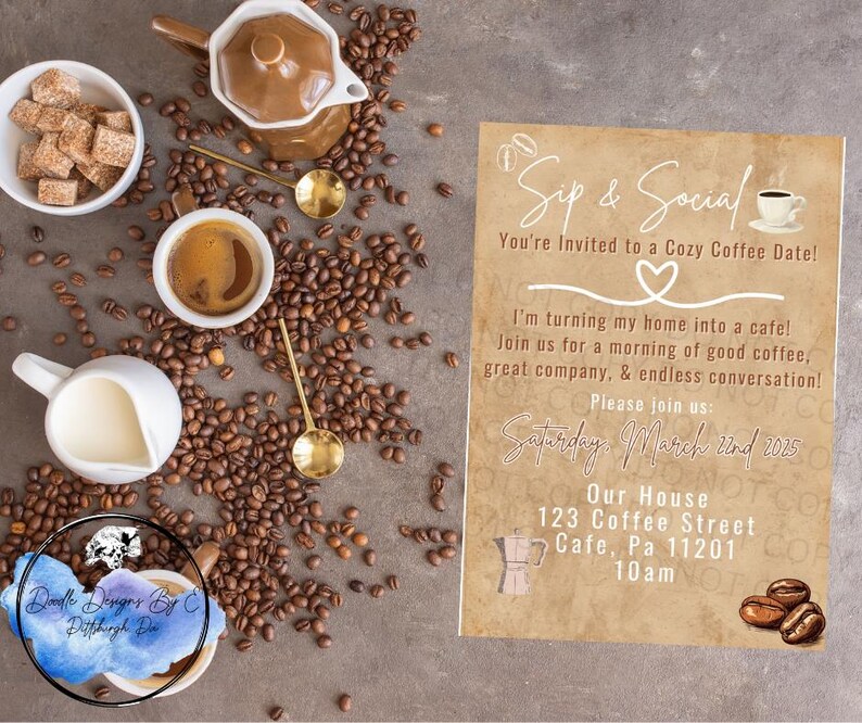 Coffee Rave Invite Sip & Social Coffee Cafe Invitation Card | Invite | Digital Download ...