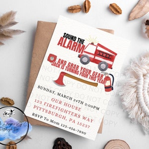 Sound the Alarm Grab Your Gear Firefighter Firetruck Digital Birthday Invitation Card | Invite | Digital Download | Digital Cards |