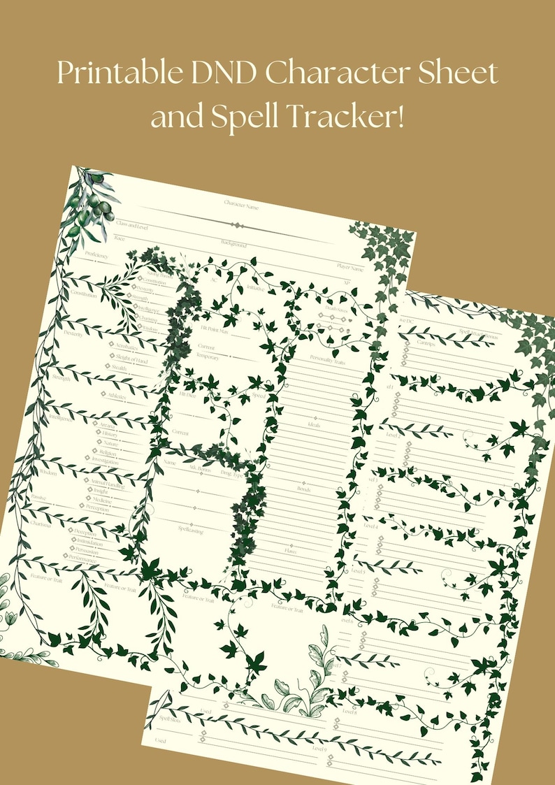 Printable Dnd Character Sheet, Spell Tracker, Nature, Plants, Vines ...