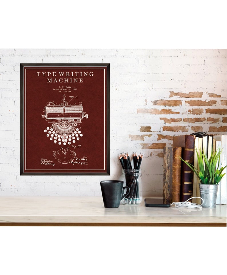 Housewarming Gift Typewriter Patent Print Home Office Wall Art Type Writing Machine Print 1897 Typewriter Patent Art PP20 Office Decor